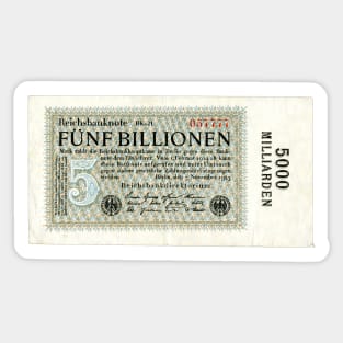 Weimar Germany 5 Billion Marks Money Banknote 1923 Sticker